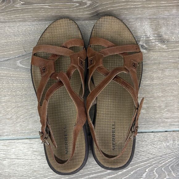 Merrell Terrain Ari Lattice J36612 Women’s Sz 9 Agave Brown Leather Strap Sandal - Picture 5 of 14